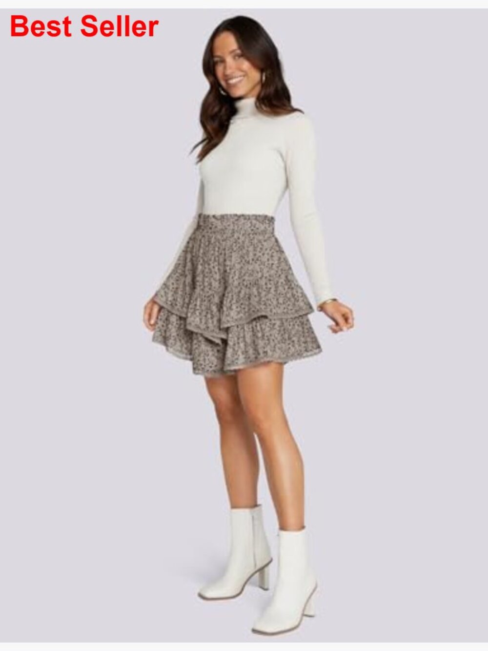 Flowy High Waist Pleated Ruffle Tiered Skort with Built-in Shorts - Picture 3 of 4